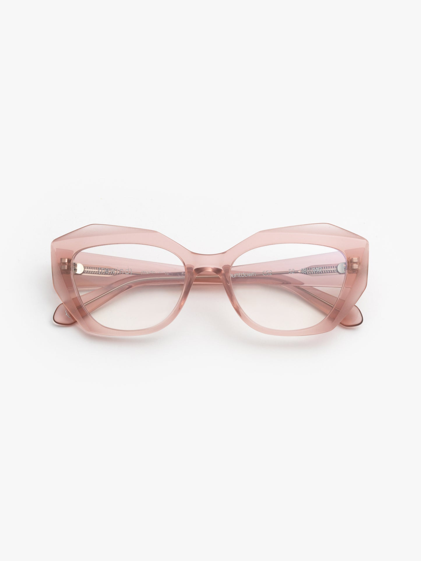 Countdown women's eyeglasses by Rewind Eyewear, light opal pink acetate frame