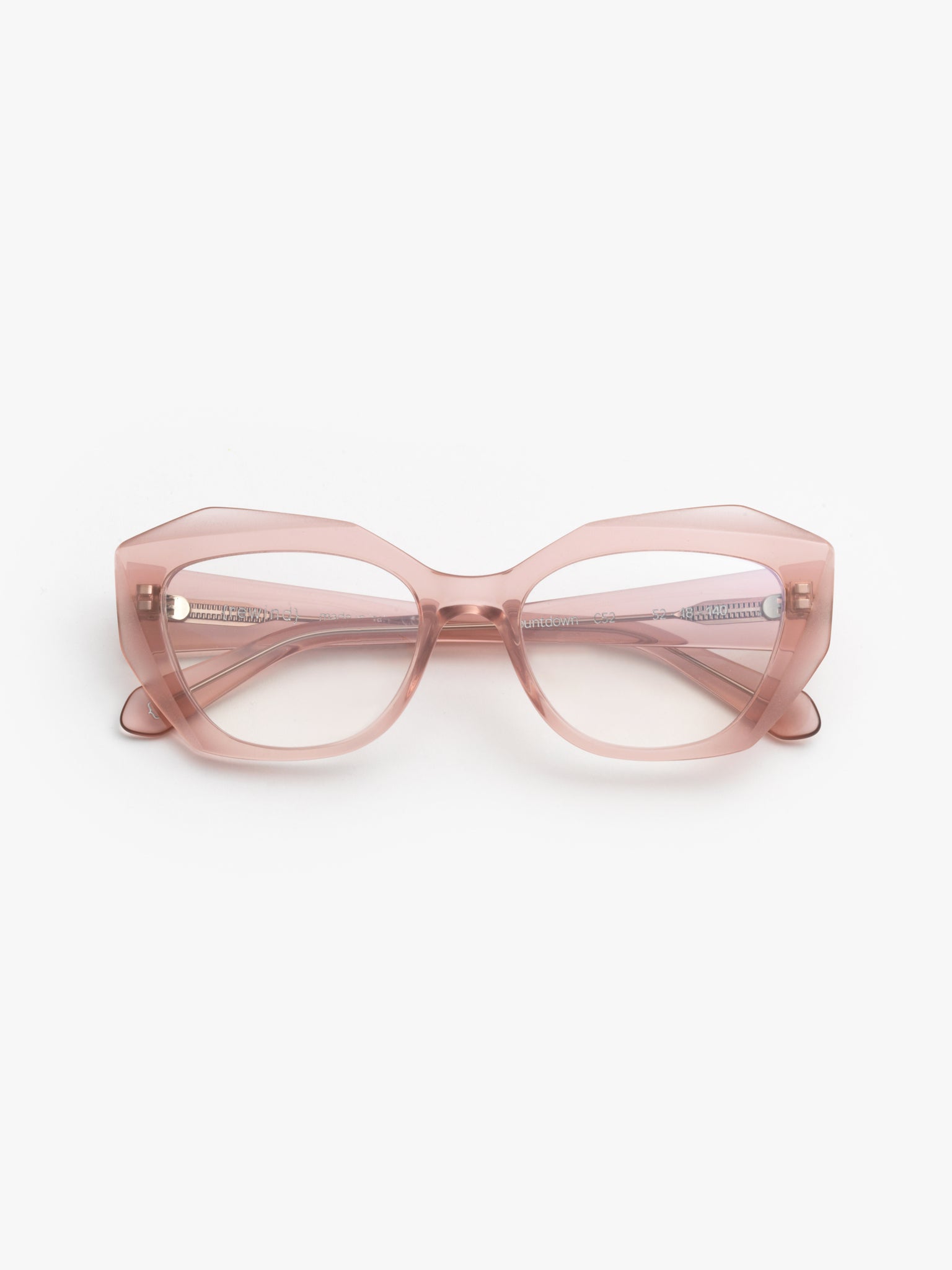 Countdown women's eyeglasses by Rewind Eyewear, light opal pink acetate frame