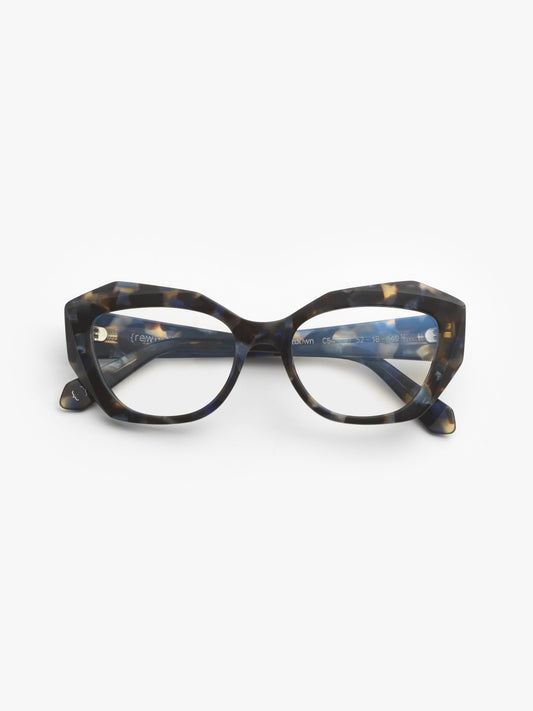Countdown women's eyeglasses by Rewind Eyewear, dark black and blue tortoise acetate frame