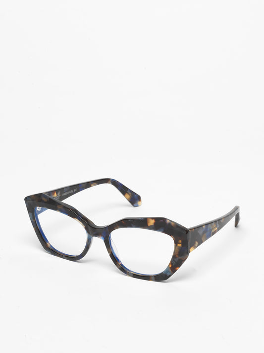 Countdown women's eyeglasses by Rewind Eyewear, dark black and blue tortoise acetate frame
