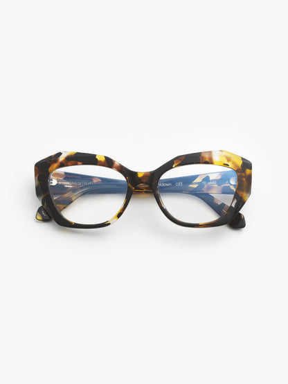 Countdown women's eyeglasses by Rewind Eyewear, colorful black and yellow acetate frame