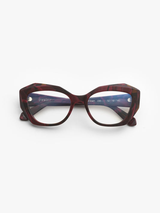 Countdown women's eyeglasses by Rewind Eyewear, marbled red acetate frame