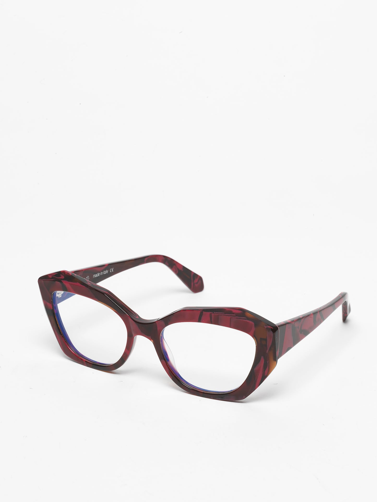 Countdown women's eyeglasses by Rewind Eyewear, marbled red acetate frame