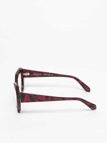 Countdown women's eyeglasses by Rewind Eyewear, marbled red acetate frame