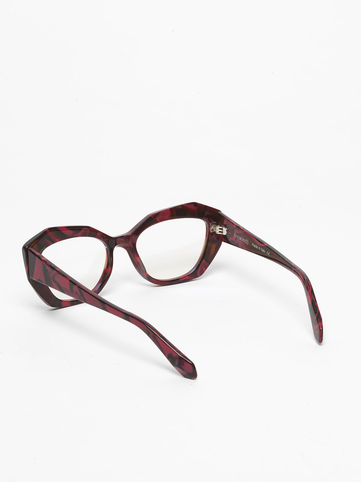 Countdown women's eyeglasses by Rewind Eyewear, marbled red acetate frame