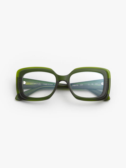 Deja-Vu unisex eyeglasses by Rewind Eyewear, green transparent acetate frame