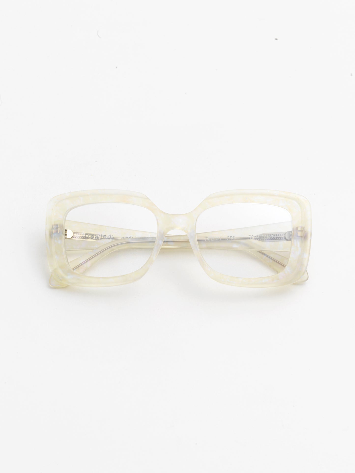 Deja-Vu unisex eyeglasses by Rewind Eyewear, opalescent pearl white acetate frame