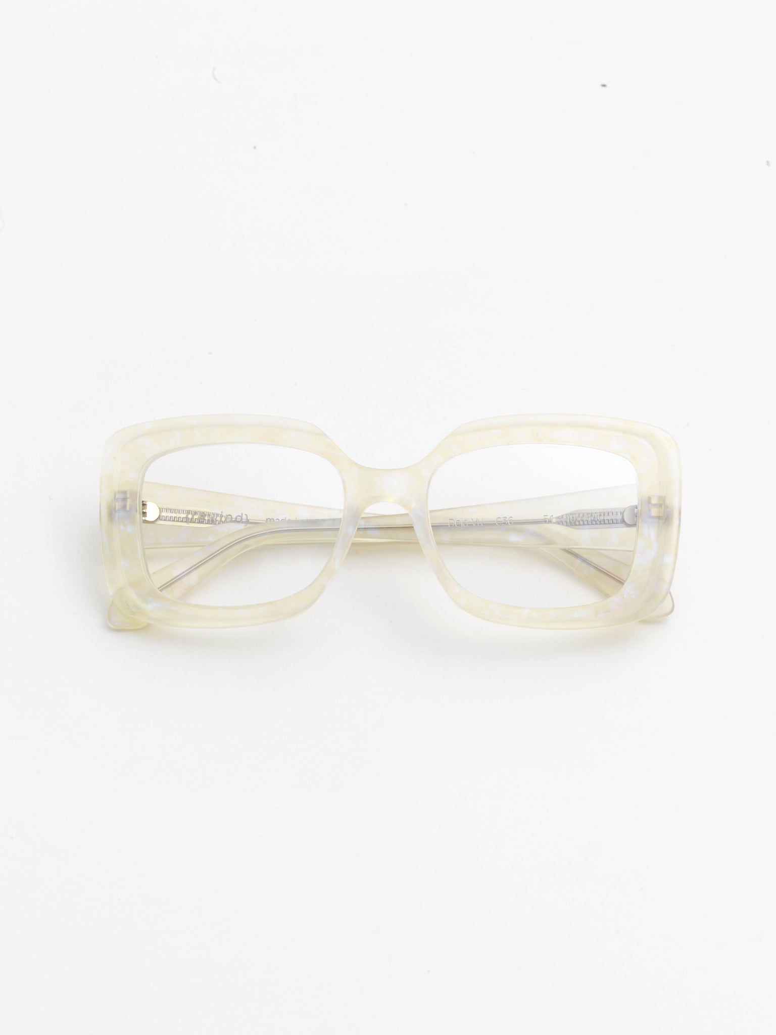 Deja-Vu unisex eyeglasses by Rewind Eyewear, opalescent pearl white acetate frame