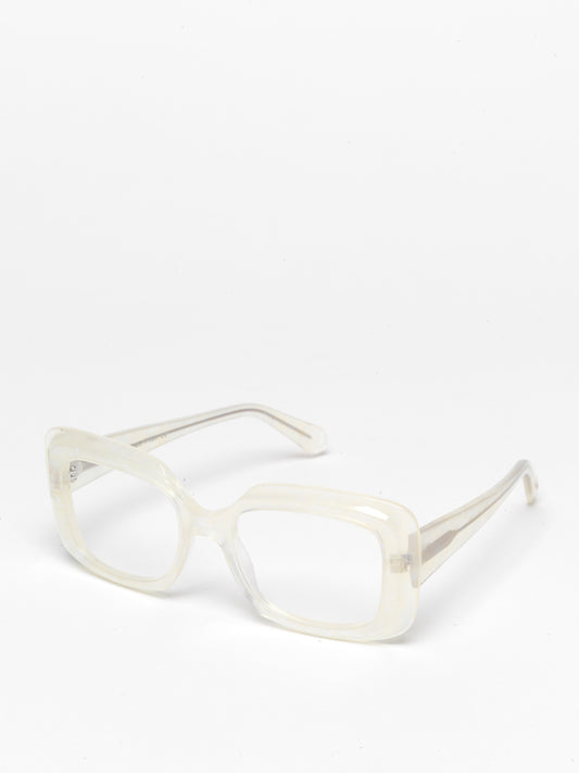 Deja-Vu unisex eyeglasses by Rewind Eyewear, opalescent pearl white acetate frame