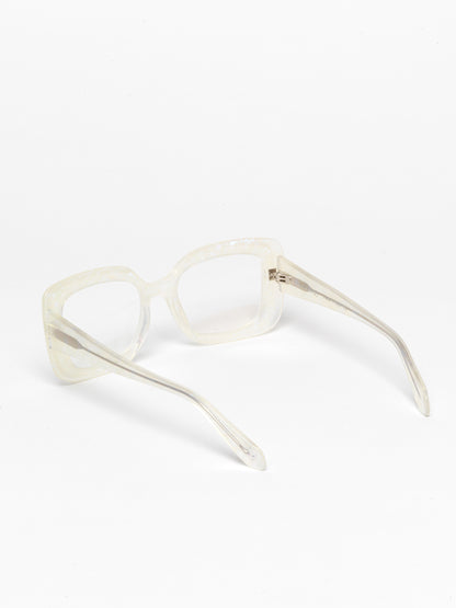 Deja-Vu unisex eyeglasses by Rewind Eyewear, opalescent pearl white acetate frame