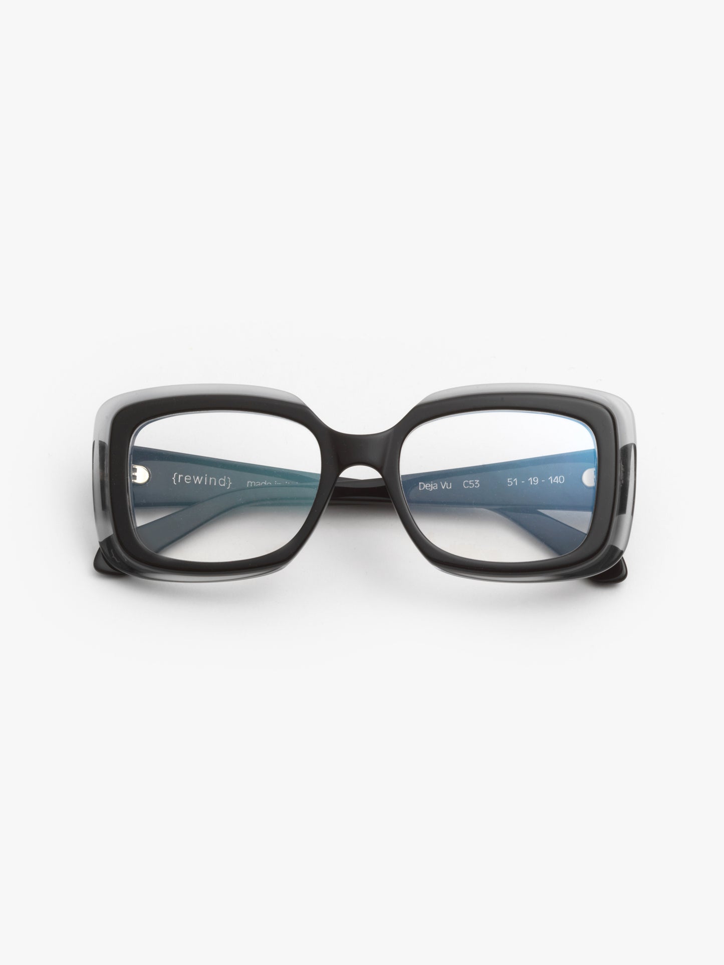 Deja-Vu unisex eyeglasses by Rewind Eyewear,  transparent with black top acetate frame