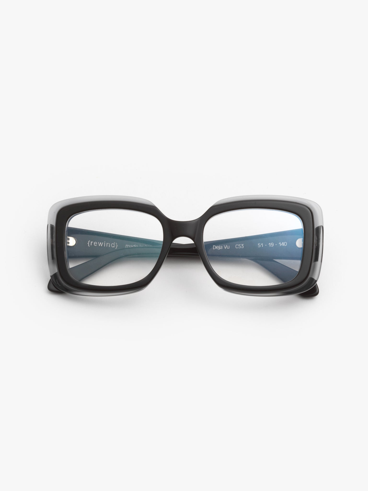 Deja-Vu unisex eyeglasses by Rewind Eyewear,  transparent with black top acetate frame