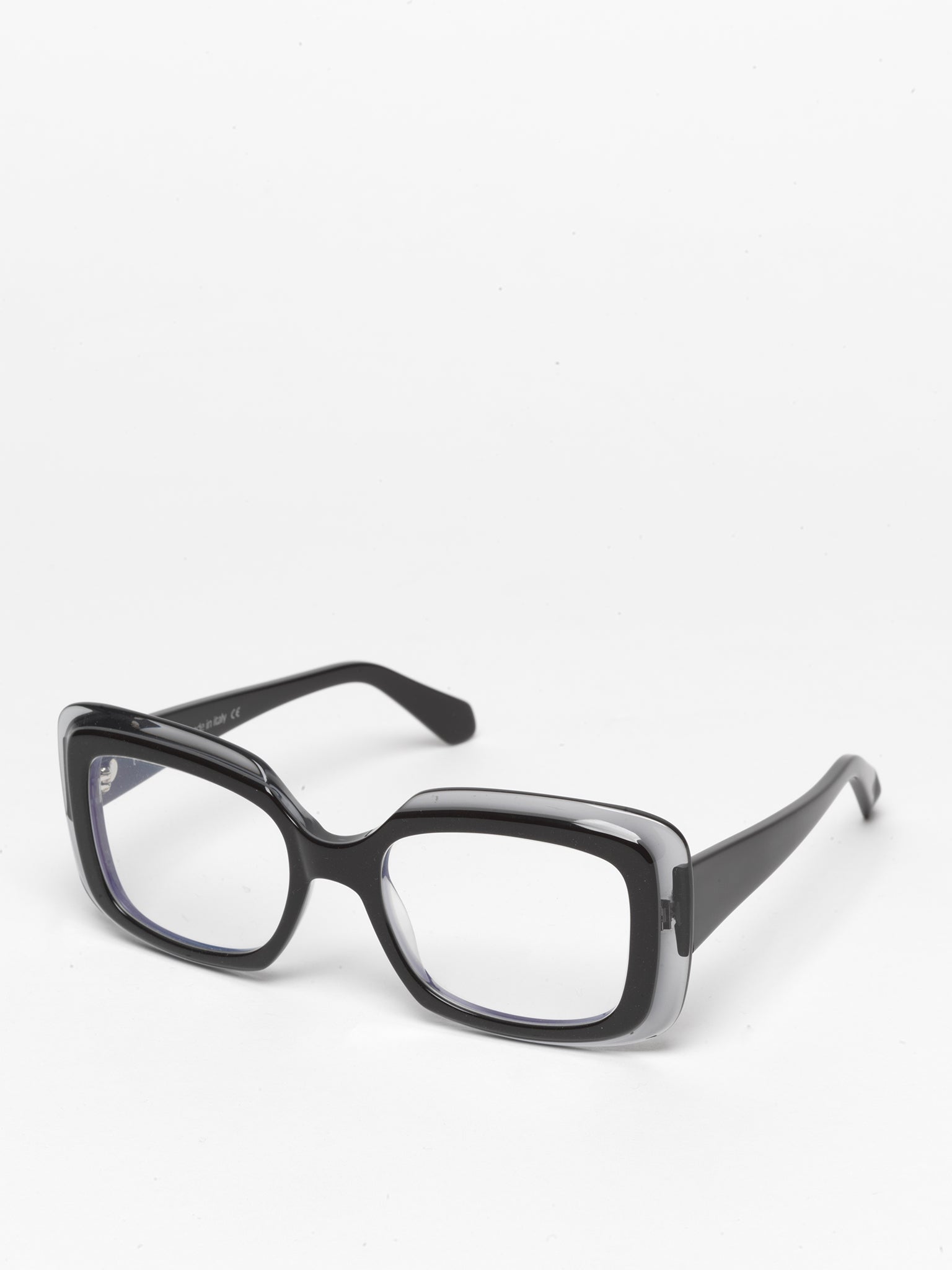 Deja-Vu unisex eyeglasses by Rewind Eyewear,  transparent with black top acetate frame