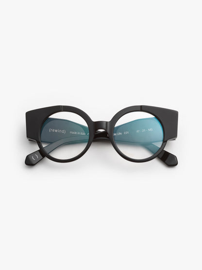 Double Life unisex eyeglasses by Rewind Eyewear, black acetate frame