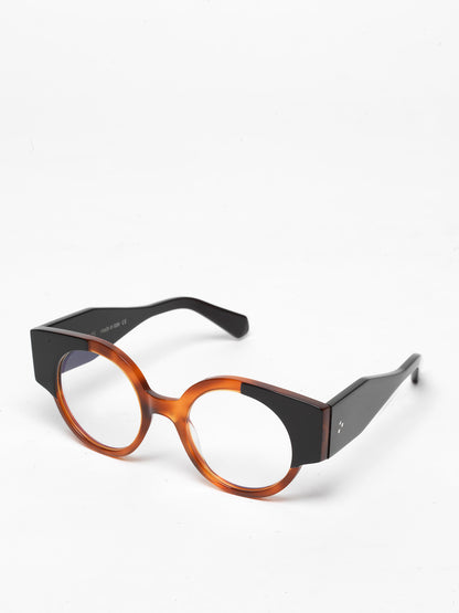 Double Life unisex eyeglasses by Rewind Eyewear, tortoise with black top acetate frame