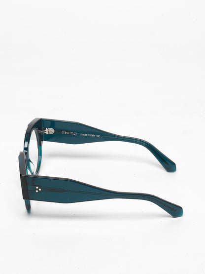 Double Life unisex eyeglasses by Rewind Eyewear, petrol green transparent acetate frame
