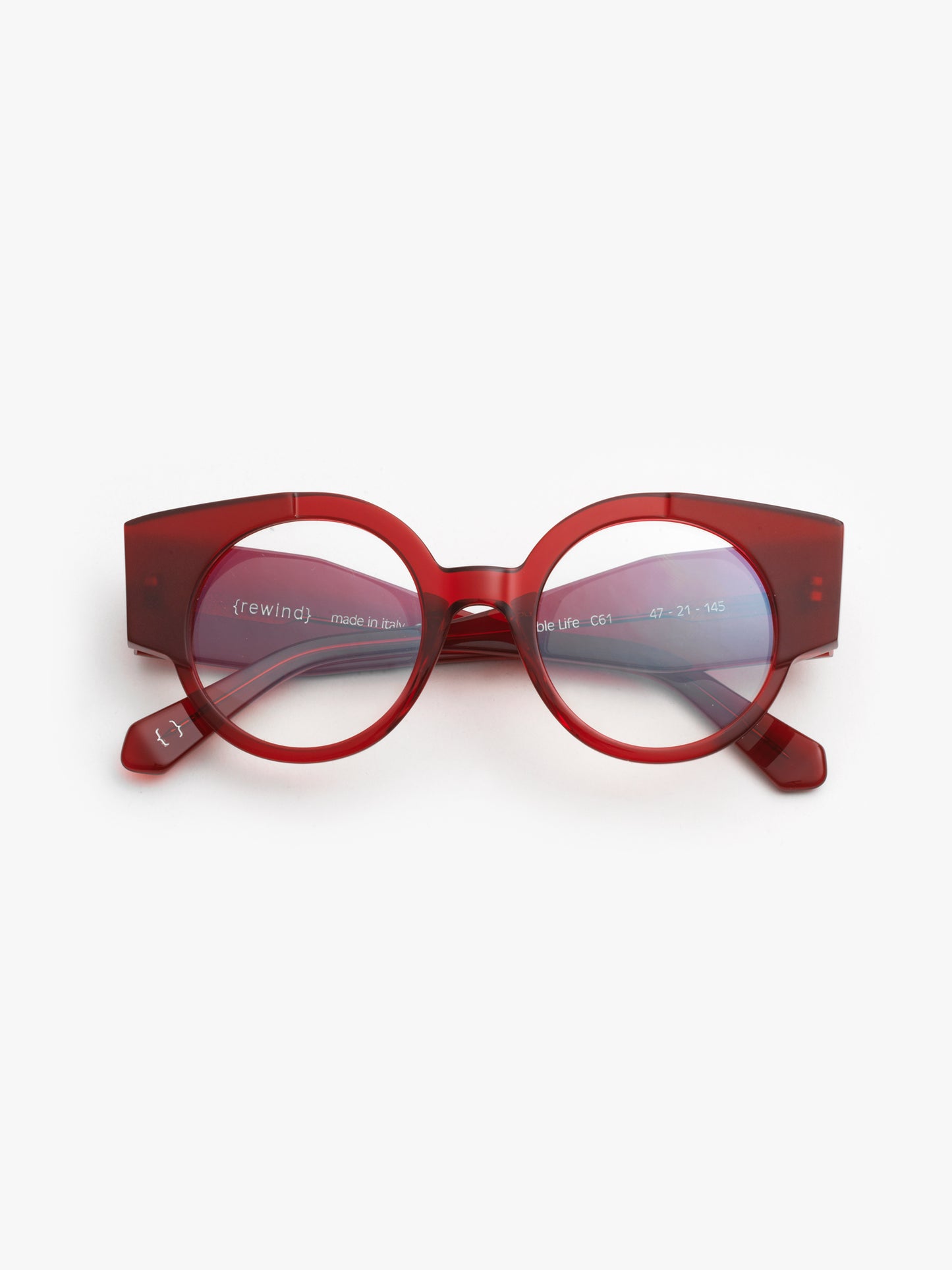 Double Life unisex eyeglasses by Rewind Eyewear, red transparent acetate frame