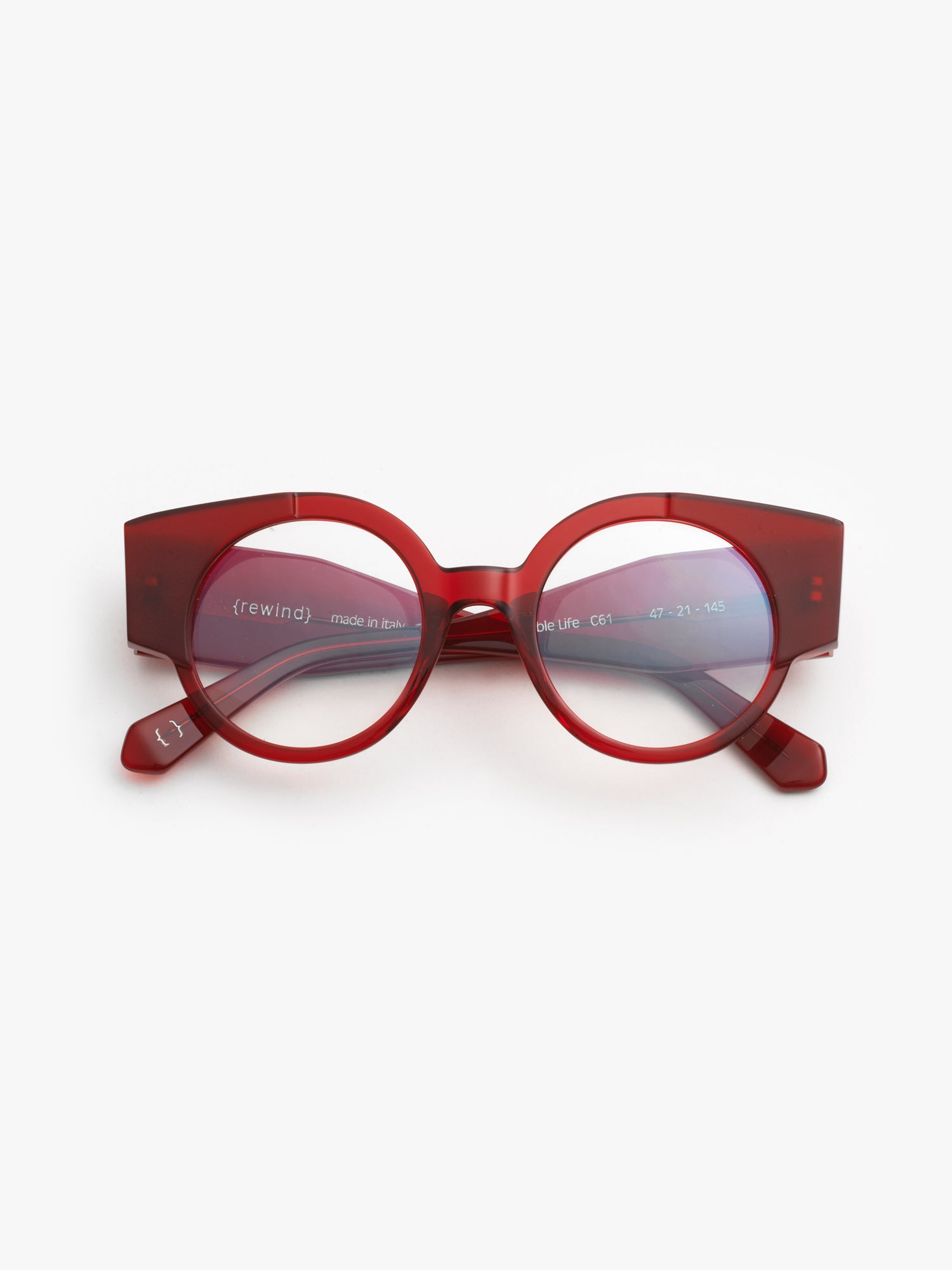Double Life unisex eyeglasses by Rewind Eyewear, red transparent acetate frame