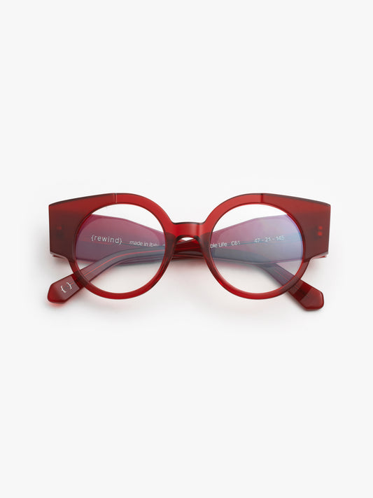 Double Life unisex eyeglasses by Rewind Eyewear, red transparent acetate frame