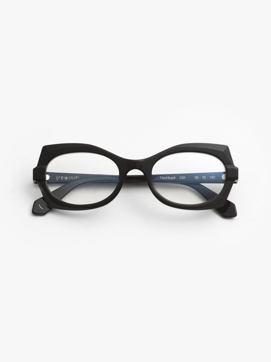 Flashback women's eyeglasses by Rewind Eyewear, black acetate frame