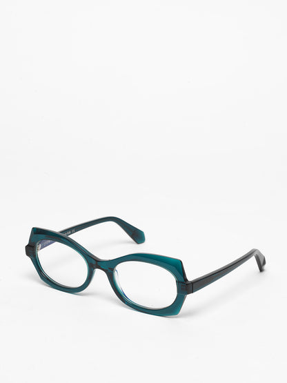 Flashback women's eyeglasses by Rewind Eyewear, petrol green transparent acetate frame