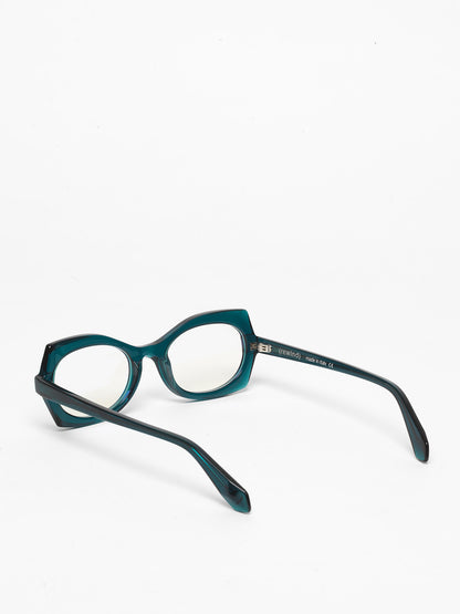 Flashback women's eyeglasses by Rewind Eyewear, petrol green transparent acetate frame