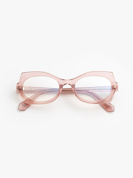 Flashback women's eyeglasses by Rewind Eyewear, opal light pink acetate frame