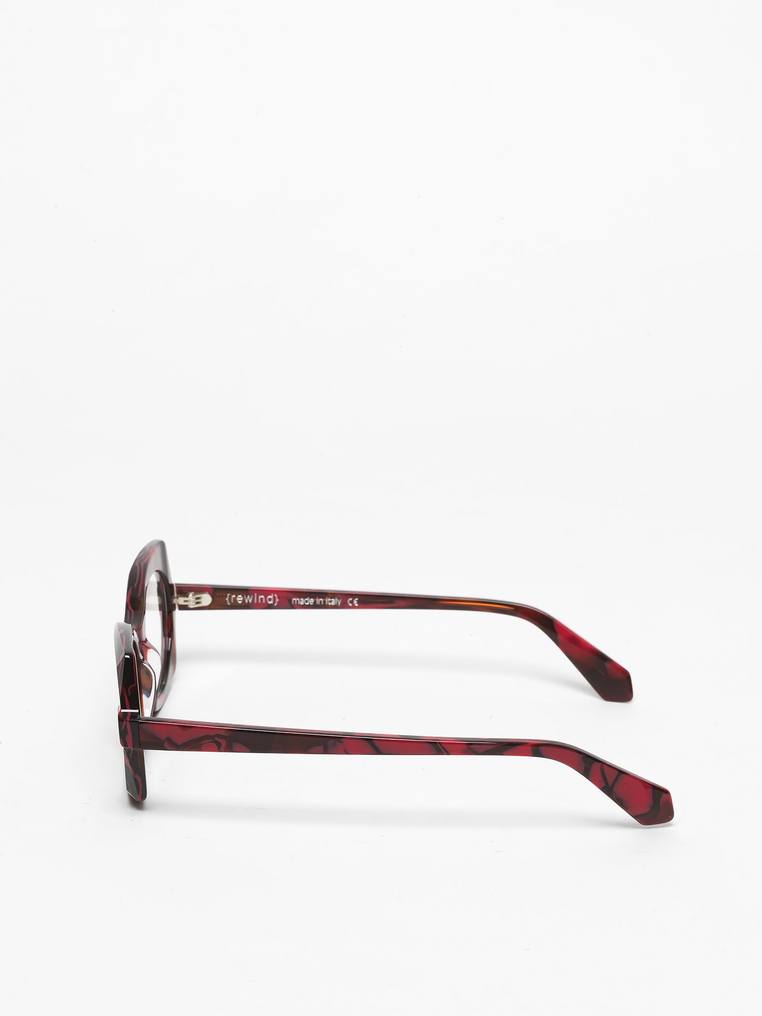 Flashback women's eyeglasses by Rewind Eyewear, marbled red acetate frame