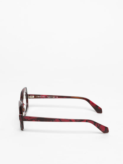 Flashback women's eyeglasses by Rewind Eyewear, marbled red acetate frame