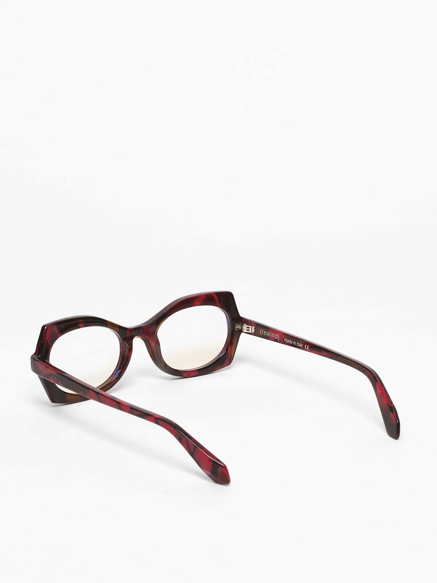 Flashback women's eyeglasses by Rewind Eyewear, marbled red acetate frame