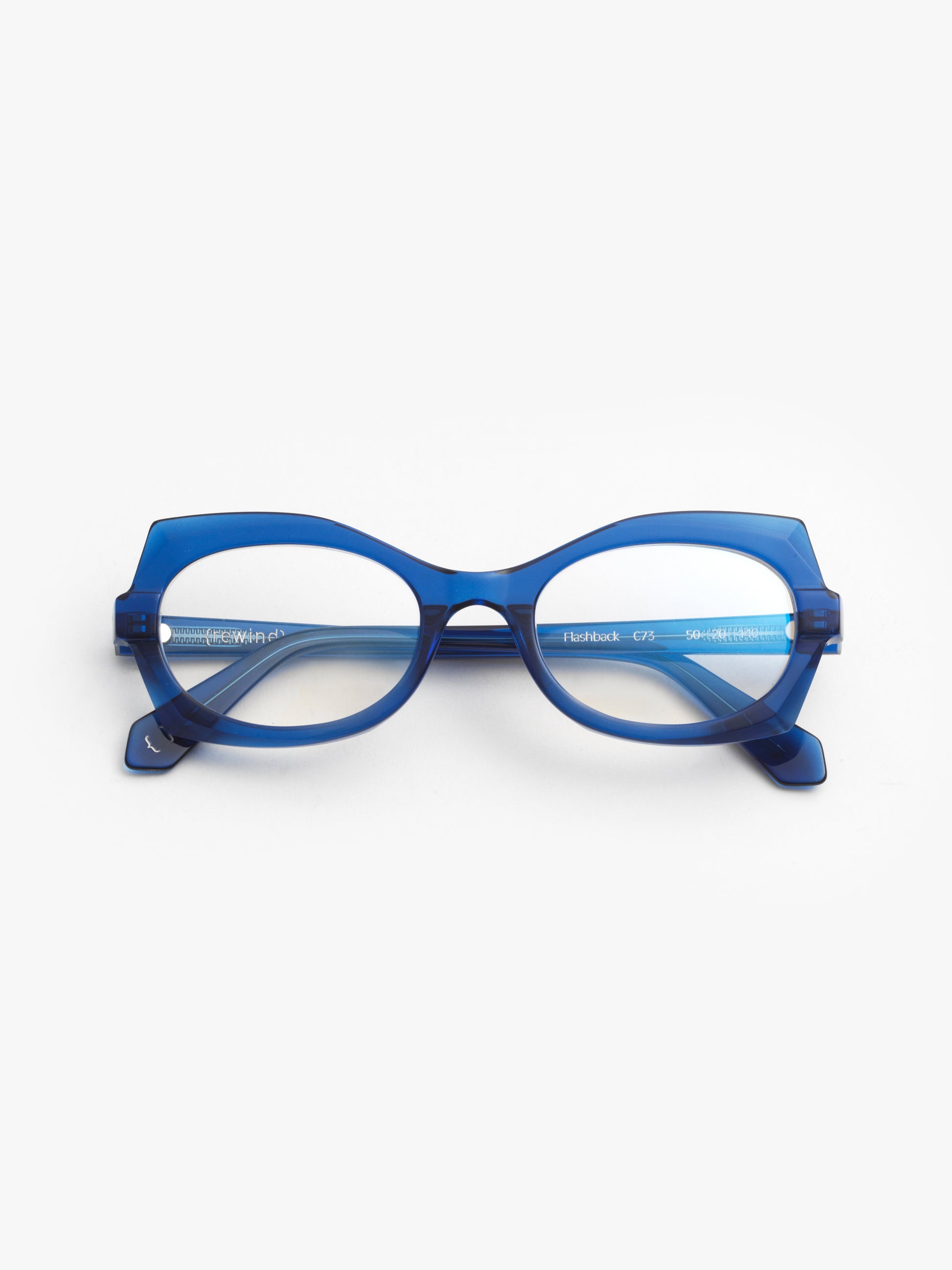 Flashback women's eyeglasses by Rewind Eyewear, blue transparent acetate frame