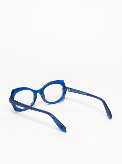 Flashback women's eyeglasses by Rewind Eyewear, blue transparent acetate frame