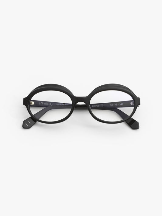 Gravity women's eyeglasses by Rewind Eyewear, black acetate frame

