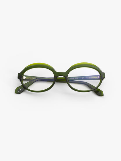 Gravity women's eyeglasses by Rewind Eyewear, green transparent acetate frame
