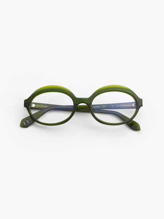 Gravity women's eyeglasses by Rewind Eyewear, green transparent acetate frame
