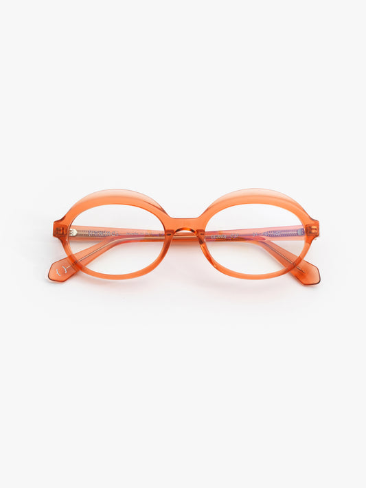 Gravity women's eyeglasses by Rewind Eyewear, orange transparent acetate frame