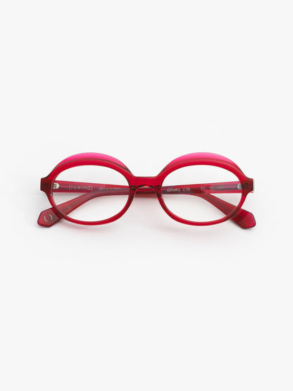 Gravity women's eyeglasses by Rewind Eyewear, cherry red transparent acetate frame
