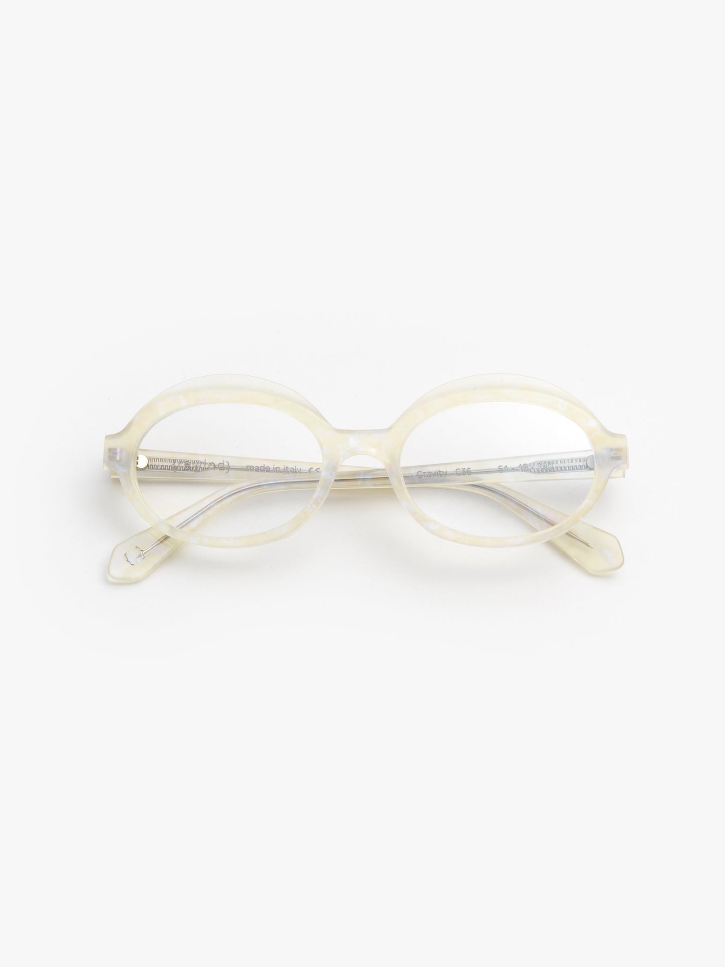 Gravity women's eyeglasses by Rewind Eyewear, opalescent pearl white acetate frame