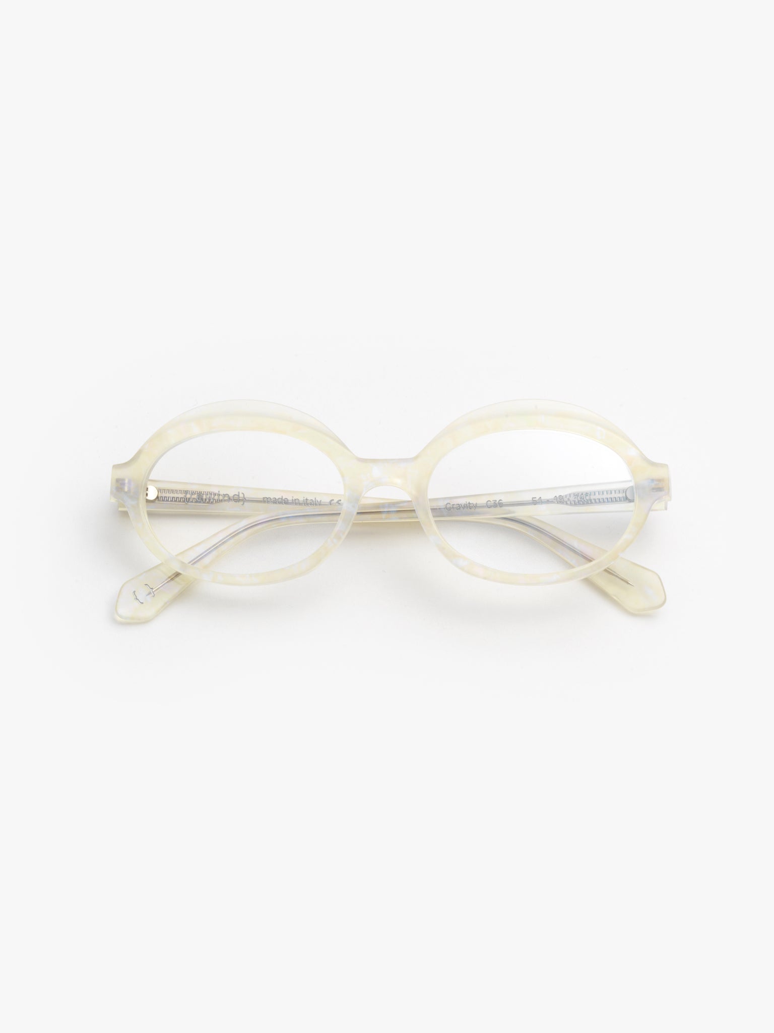 Gravity women's eyeglasses by Rewind Eyewear, opalescent pearl white acetate frame