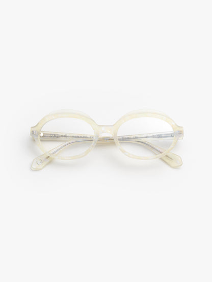 Gravity women's eyeglasses by Rewind Eyewear, opalescent pearl white acetate frame