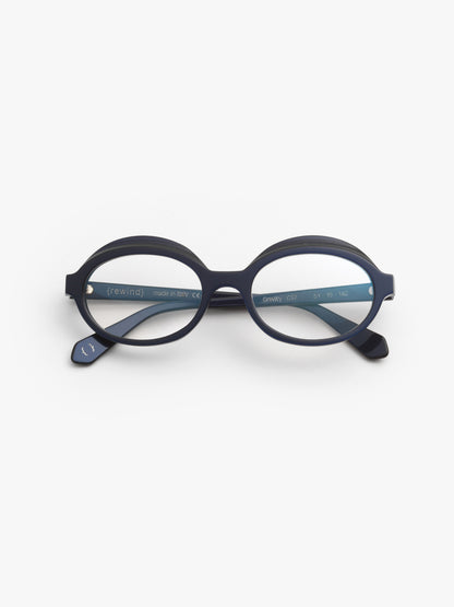 Gravity women's eyeglasses by Rewind Eyewear, pearl blue acetate frame