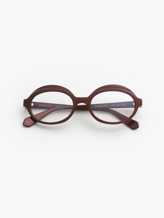 Gravity women's eyeglasses by Rewind Eyewear, pearl marsala red acetate frame
