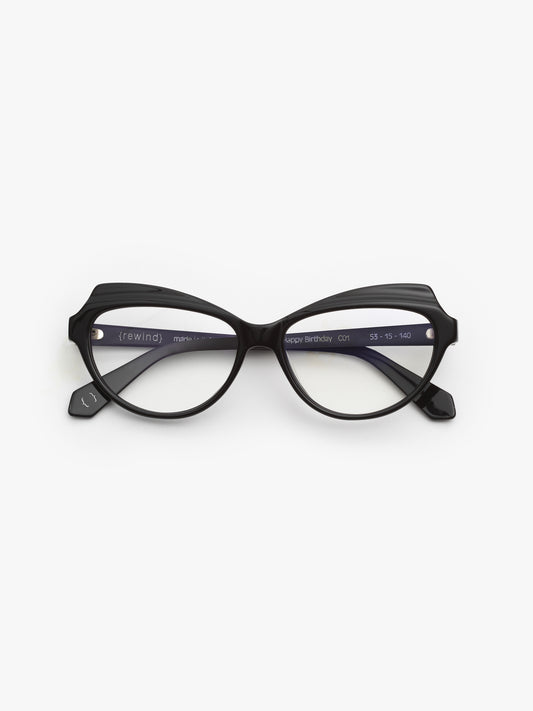 Happy Birthday women's eyeglasses by Rewind Eyewear, black acetate frame
