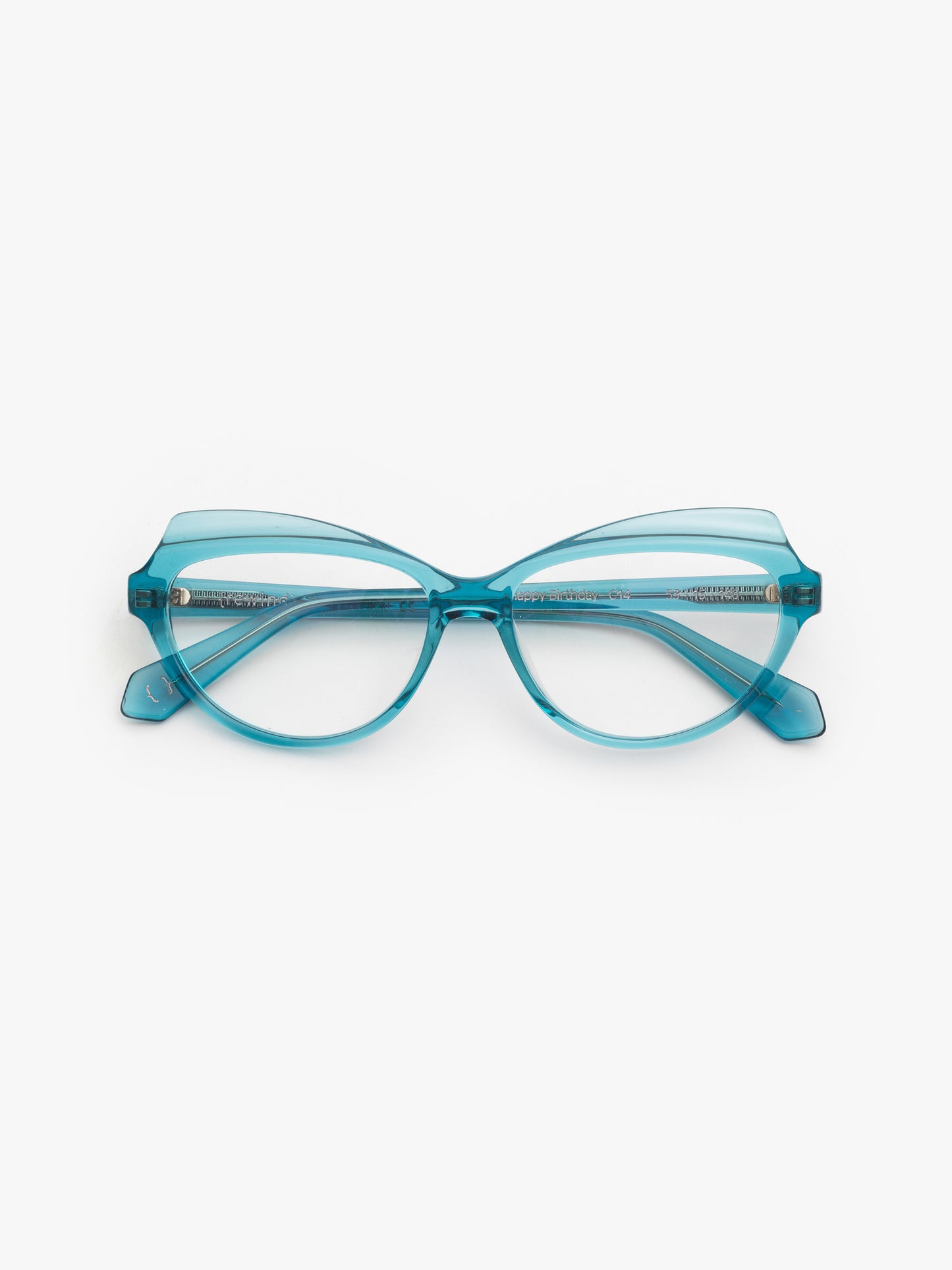 Happy Birthday women's eyeglasses by Rewind Eyewear, turquoise blue transparent acetate frame
