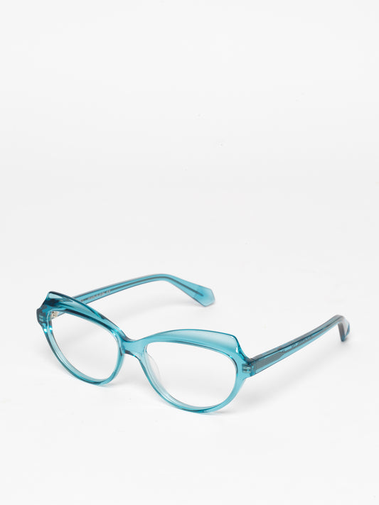 Happy Birthday women's eyeglasses by Rewind Eyewear, turquoise blue transparent acetate frame