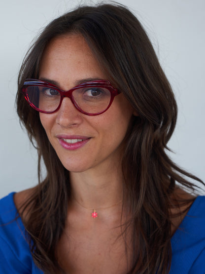 Happy Birthday women's eyeglasses by Rewind Eyewear, cherry red transparent acetate frame
