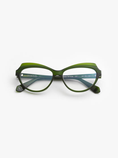 Happy Birthday women's eyeglasses by Rewind Eyewear, green transparent acetate frame
