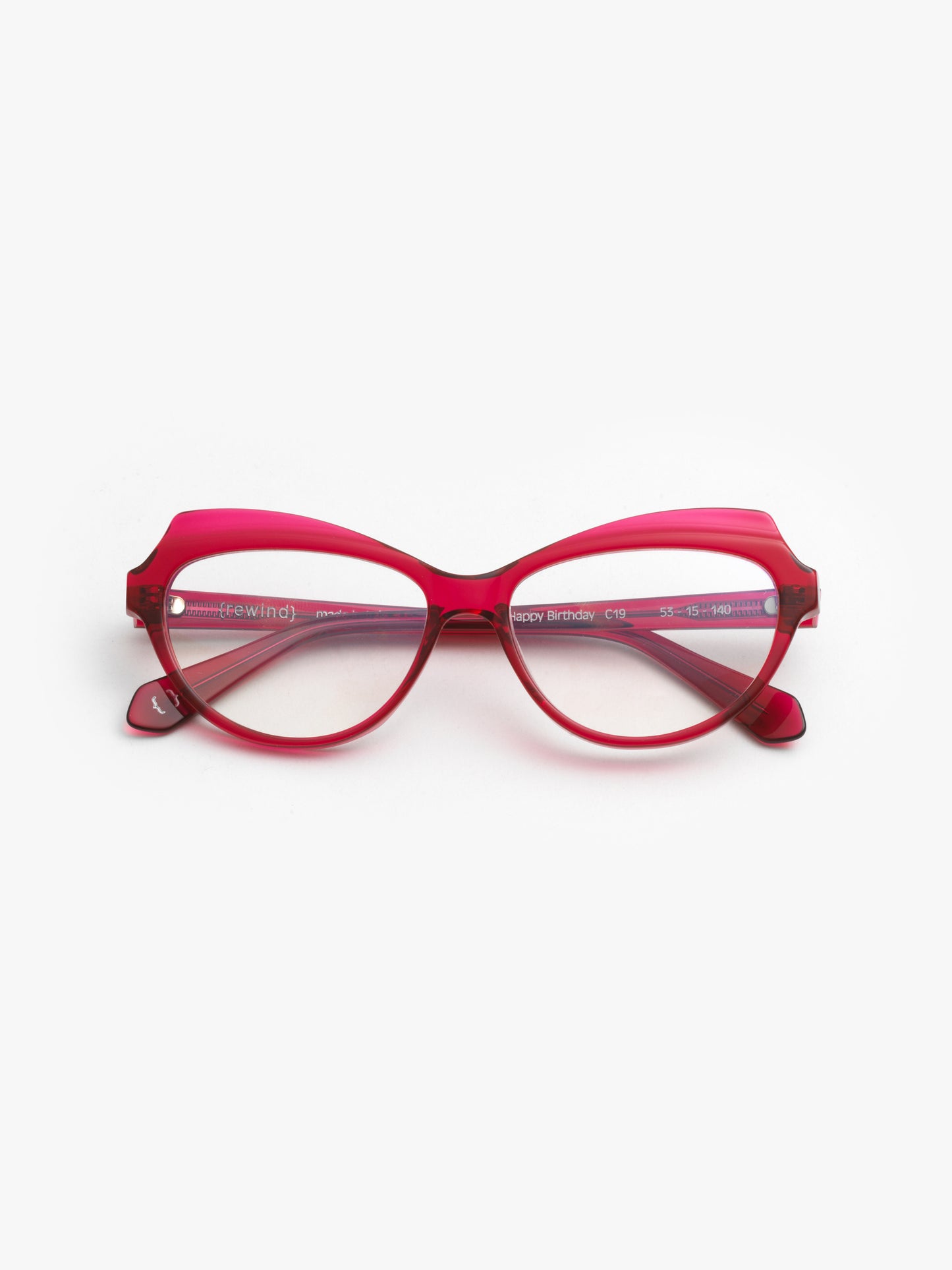 Happy Birthday women's eyeglasses by Rewind Eyewear, cherry red transparent acetate frame
