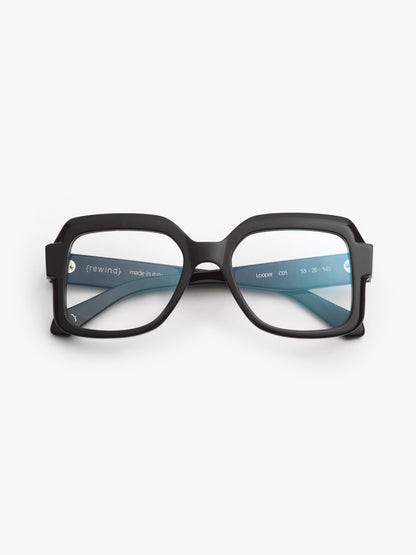 Looper unisex eyeglasses by Rewind Eyewear, black acetate frame