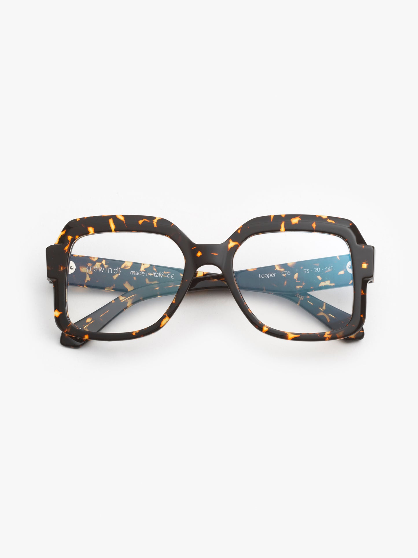 Looper unisex eyeglasses by Rewind Eyewear, dark spotted tortoise acetate frame